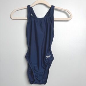 Speedo Swimsuit One Piece Navy Blue Athletic Training Swim Wear Size 30